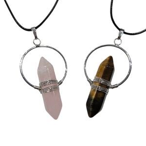NWOT Wire-wrapped rose quartz and tiger's eye necklace set